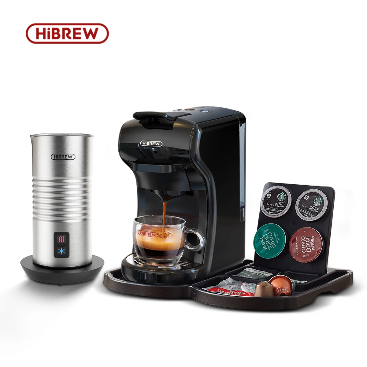 

HiBREW 3 в 1 кофемашина с несколькими капсулами полностью автоматический с нержавеющей стали горячей и холодным молоком пена машина и пластико...
