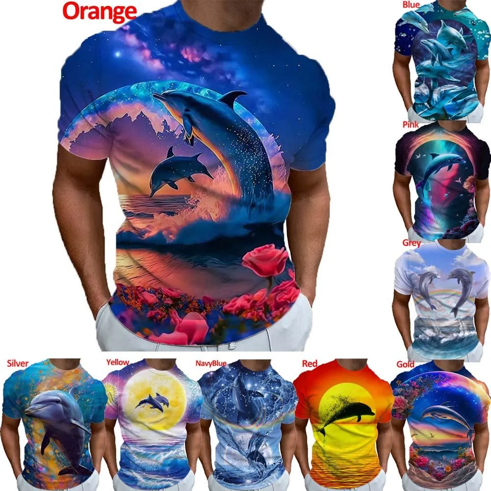 

2023 Summer Men's/Women's Dolphin Printed Short Sleeve New Fashion Loose Soft and Comfortable Top Shirt Casual Plus Size T-shirt