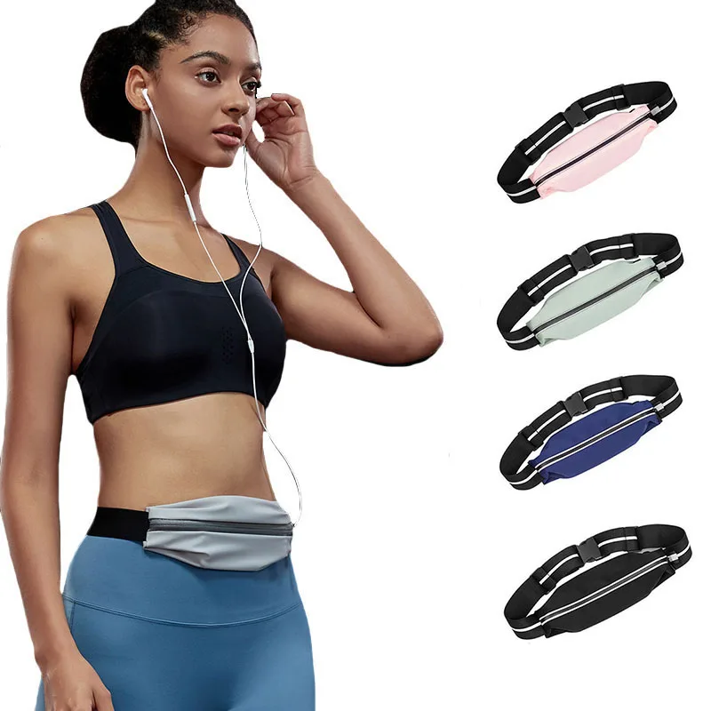 

1PC Reflective Adjustable Waistband Sport Bag PU Coating Waterproof Zipper Pouch Belt Bum Fanny Pack Waistpack for Running Gym
