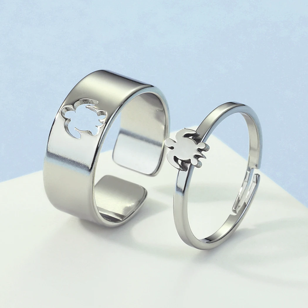 

2PCS Gothic Sea Turtle Couple Ring Set Matching Promise Ring Adjustable Open Rings For Women Girls Party Jewelry Lovers Gift