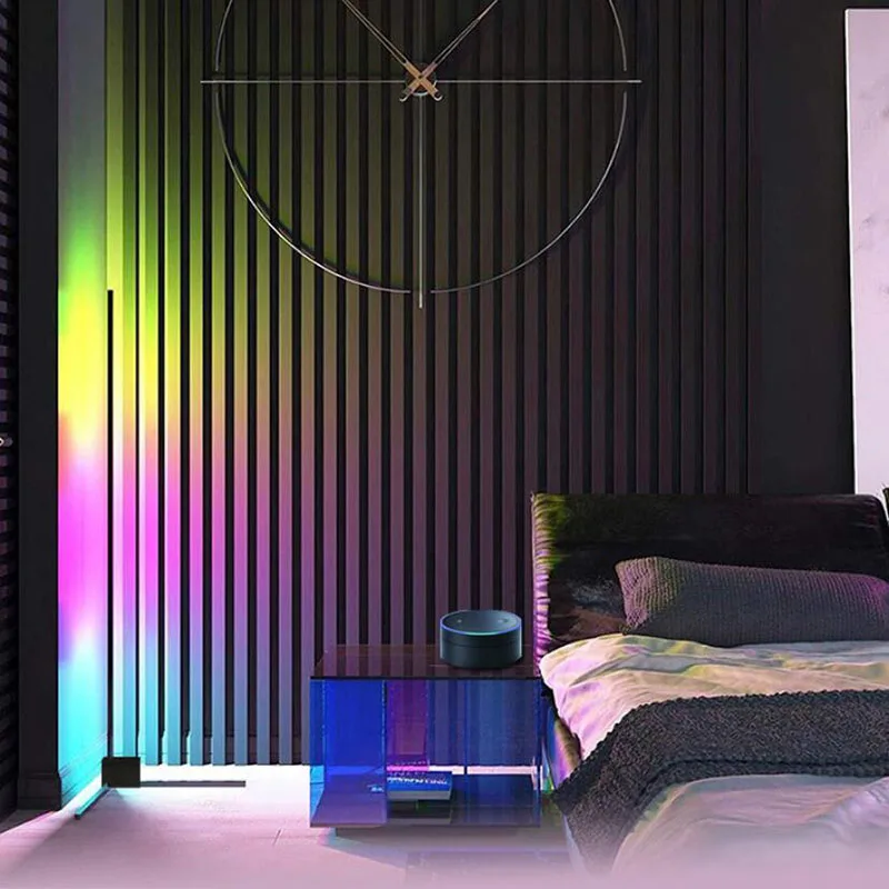 

RGB светодиодная напольная лампа, украшение для спальни, прикроватного столика, настенный угловой напольный светильник для гостиной, художественный декоративный комнатный светильник с дистанционным управлением Вечерние