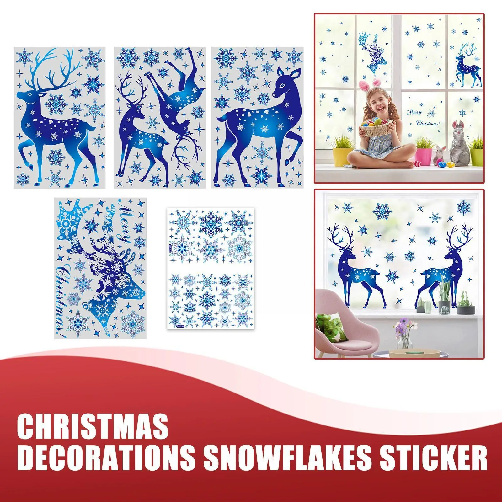 

Christmas Window Decal Blue Elk Snowflake Sticker Winter Wall Decals For Kids Rooms New Year Christmas Navidad Window Decor U6t9
