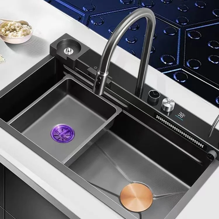 

2023 New Design 30 Inch Multi-functional 304 Stainless Steel Piano Key Waterfall Kitchen Sink With Automatic Cupwasher