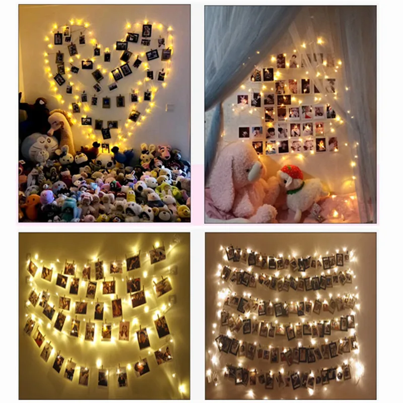 

USB LED String Lights Battery Operated Wood Photo Clip Fairy Lights Outdoor Garland Christmas Decoration Party Wedding Xmas