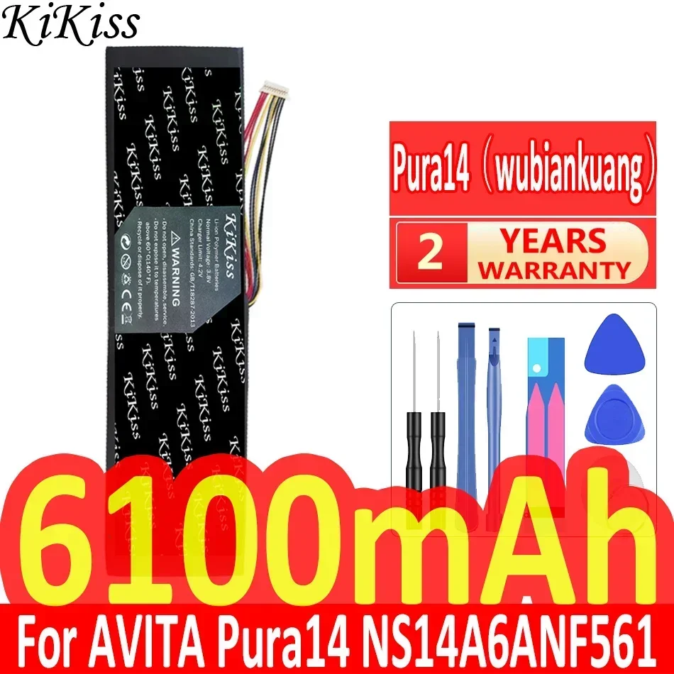 Мощный аккумулятор KiKiss емкостью 6100 мАч pura 14 для ноутбуков AVITA Pura14 NS14A6ANF561 CN6613-2S3P