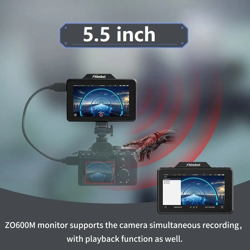 

5.5 Inch 5G Wifi Wireless Video Monitor with Free Switch Transmitter Receiver 1000nit HDR Recording Playback