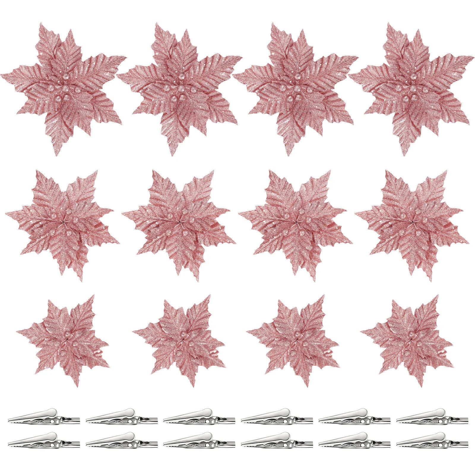 

TOYANDONA 12pcs Artificial Christmas Flowers Ornaments Xmas Tree Glitter Flowers Valentine Wedding Flowers Wedding decoration