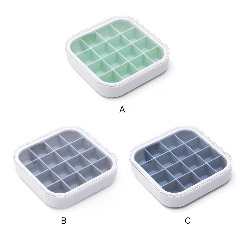 

Ice Cube Mold Tray 16 Cavity Freezer Icing Maker with Lid Washable Reusable Plastic Silicone Mould Green Transparent