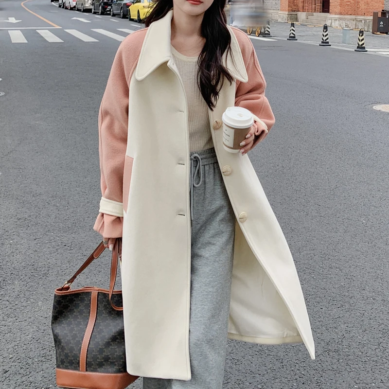 

Корейское теплое женское свежее мягкое зимнее пальто, женское классическое свободное шерстяное пальто в стиле ретро, шикарное повседневное длинное пальто, новая верхняя одежда