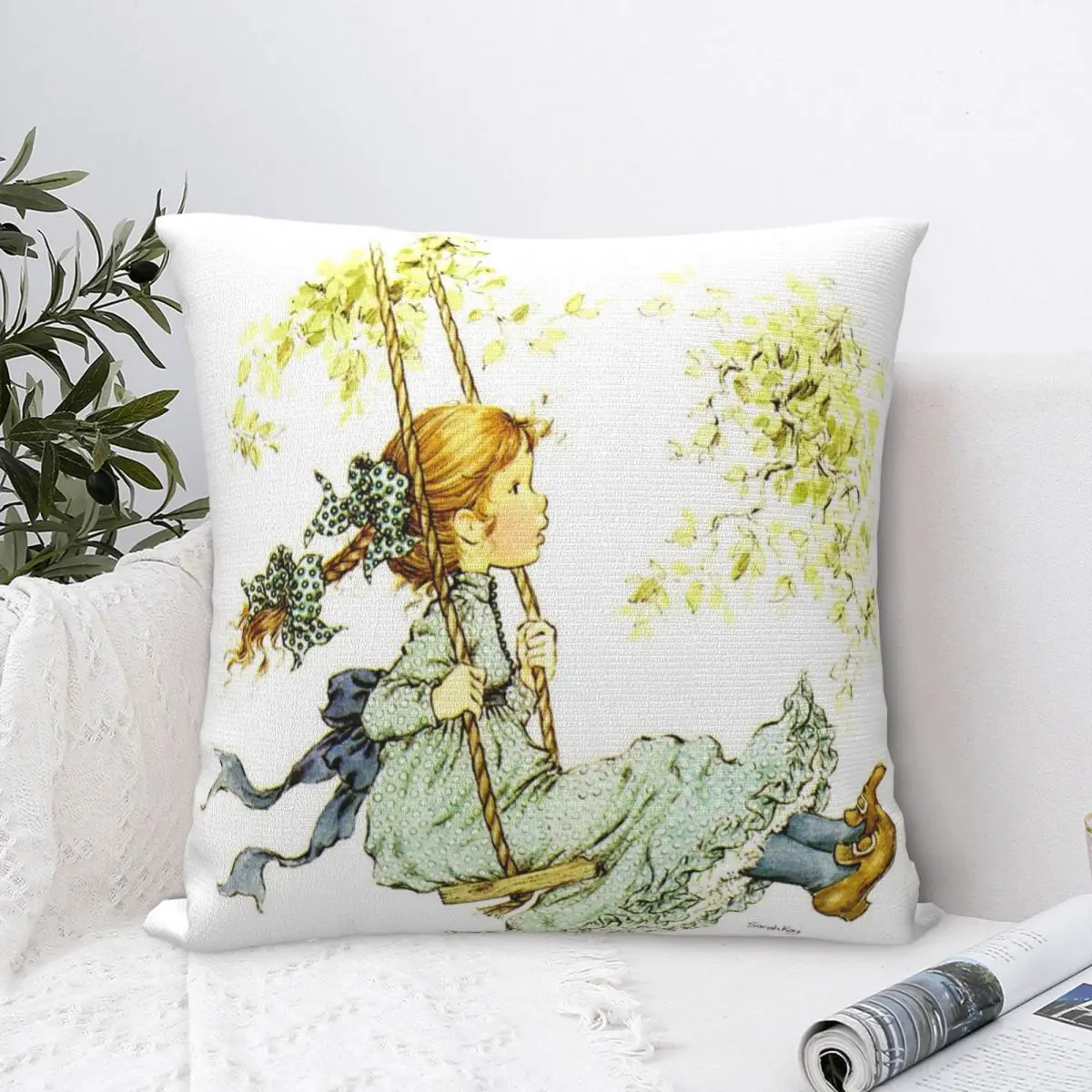 Квадратная наволочка для девочки Сара Кэй качели из полиэстера декоративная