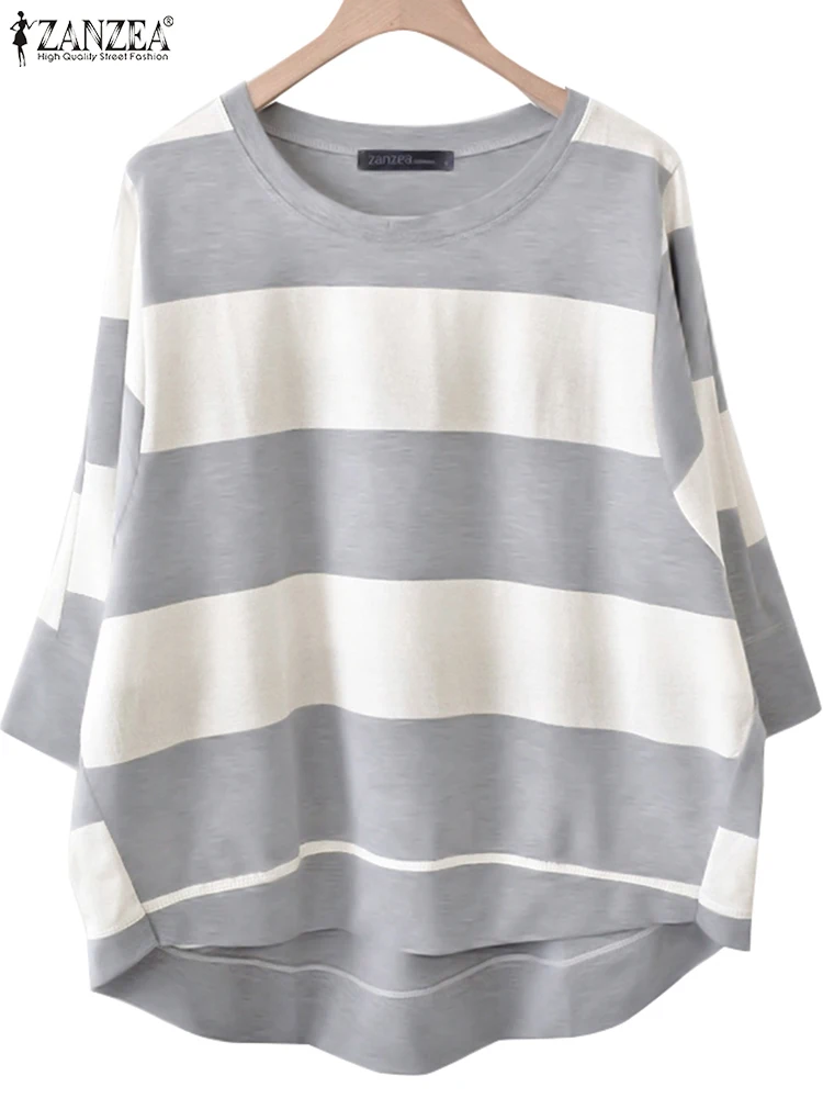 ZANZEA осень 2024 полосатый пуловер топы с круглым вырезом корейские модные свободные
