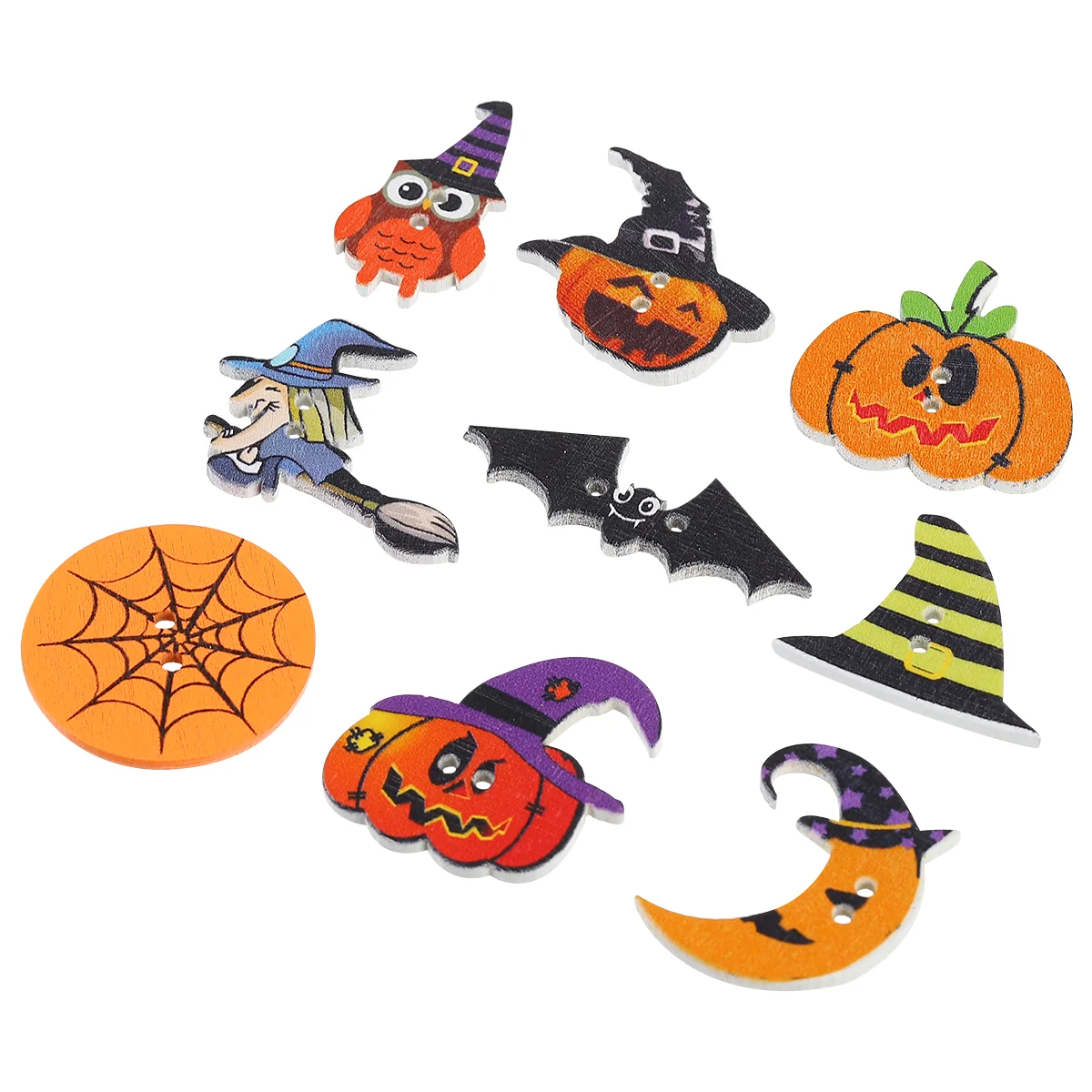 

Buttons Wooden Button Witch Sewing Crafts Craft Wood Pumpkin Hat Embellishments Chip Fall Pendant Shaped Moon Owl Web Spider