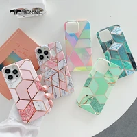 plating luxury geometric marble phone case for iphone 13 12 11 pro max x xr xs 7 8 plus se 2020 magic glossy colorful soft cover