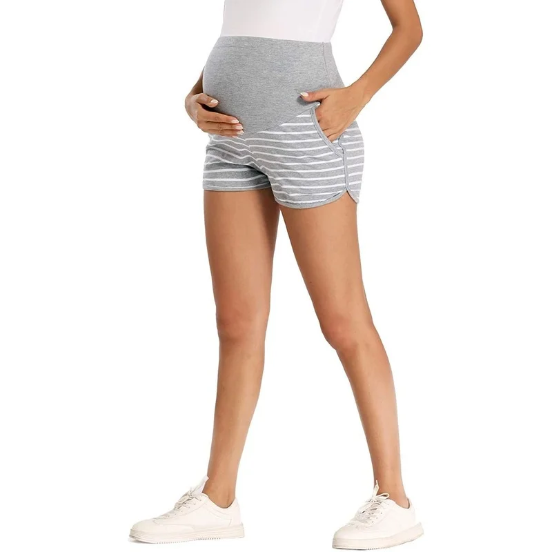2022 summer new pregnant clothes casual contrast color women's knitted shorts abdominal pants maternity pants maternity shorts enlarge