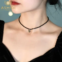ashiqi super cute cat 925 sterling silver black spinel necklace shell black cat fashion jewelry for women