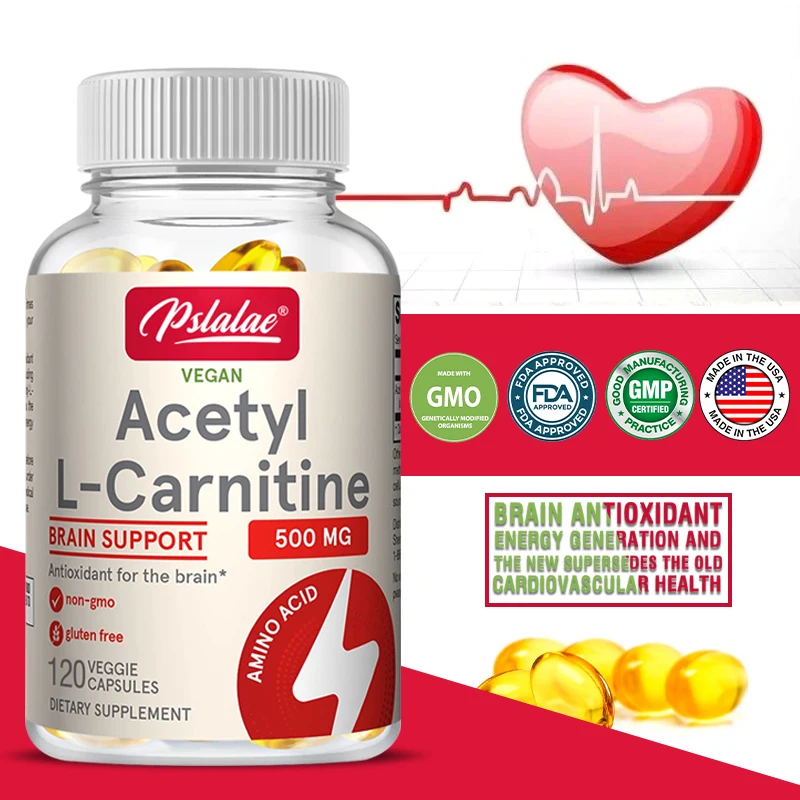 

Acetyl-L-Carnitine Vegetarian Capsules Brain Antioxidant Protection Supports Energy Production Metabolism Heart Support, 500 Mg