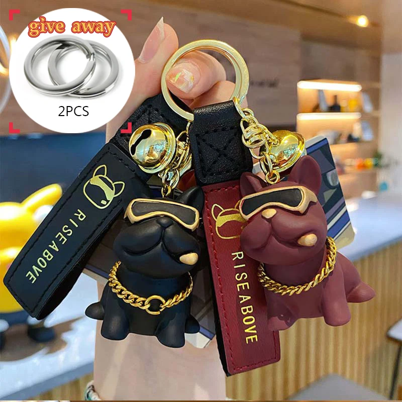 

2023 Cool Bells hip hop glasses Bulldog dog Keychain resin Wild Key Chain car Bag Pendant Couple Accessories luxury keyring Gift
