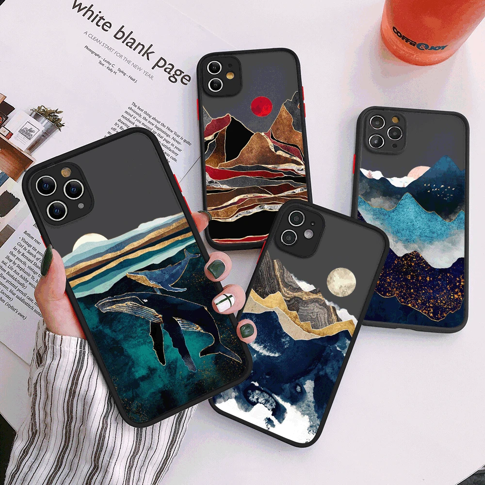Cartoon Whale Phone Case for iPhone 13 14 Pro Max 12 Mini 11 Pro Max Hard Matte Back Cover Case for iPhone X XR XS Max 7 8 Plus