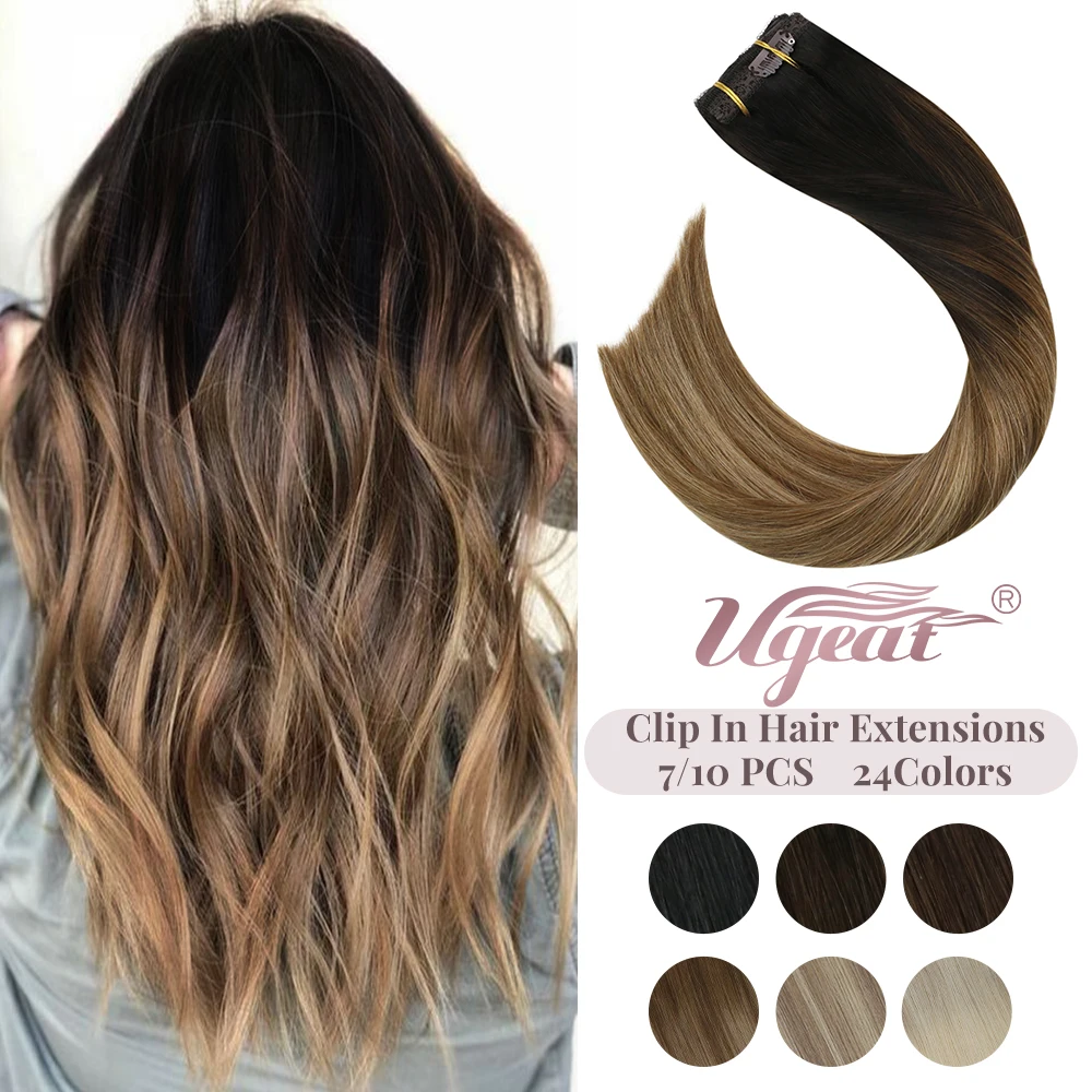 Ugeat Clip in Hair Extensions 100% Real Human Hair 14-22