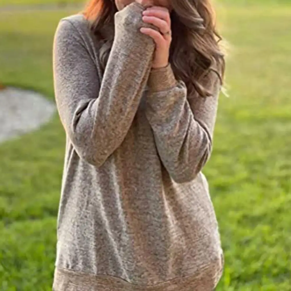 

Fashion Crop Top Women Contrast Colors Side Split O Neck Breathable Lady Shirt for Daily Wear