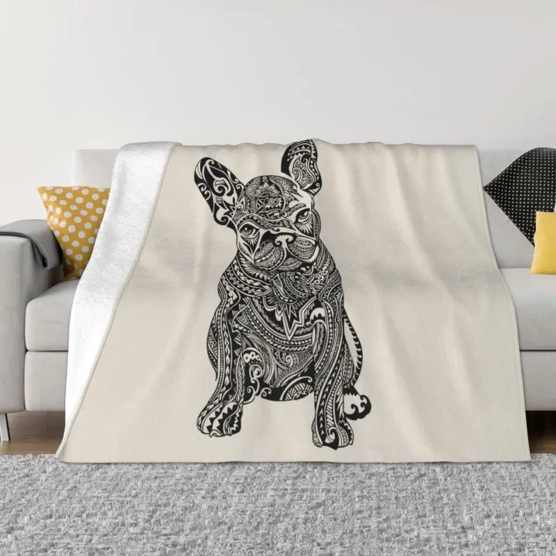 

Polynesian French Bulldog Blankets Comfortable Soft Flannel Winter Frenchie Dog Lover Throw Blanket for Sofa Home Bedding
