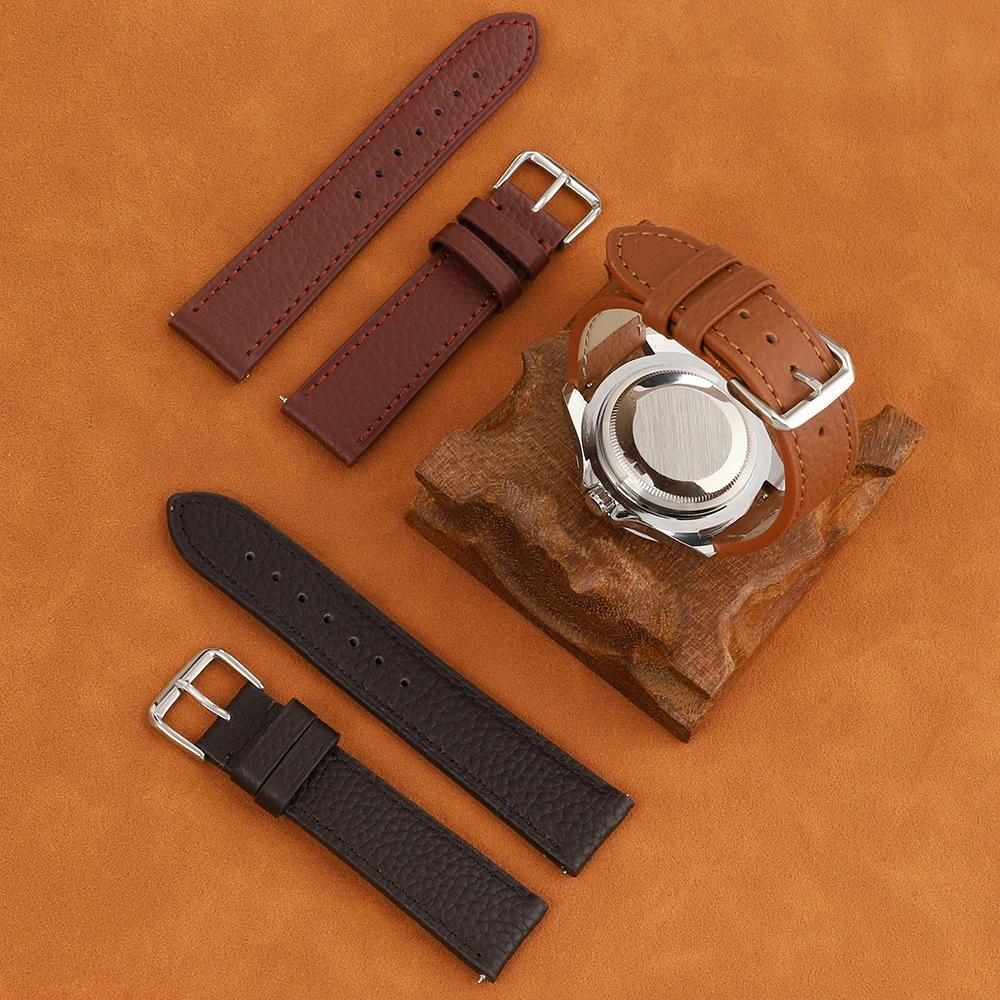 Кожаный ремешок с узором личи 16 мм 18 19 20 22 быстросъемный для часов женщин и мужчин
