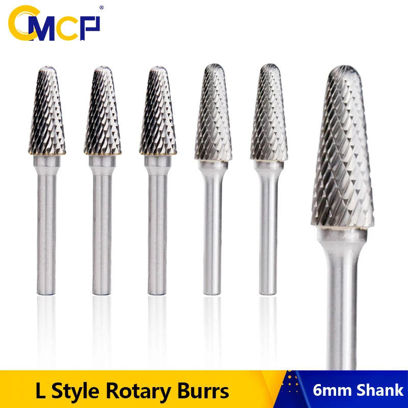 

CMCP 6mm Shank Rotary Burrs 2 Flute L Style Rotary Files for Dremel Carbide Burrs Tools Milling Cutter Wood Cutters