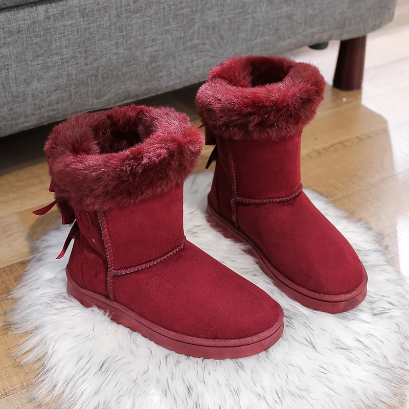 

Брендовые высококачественные женские ботильоны с бантом, плюшевые теплые женские зимние ботинки на шнуровке, Новое поступление, женские ботинки