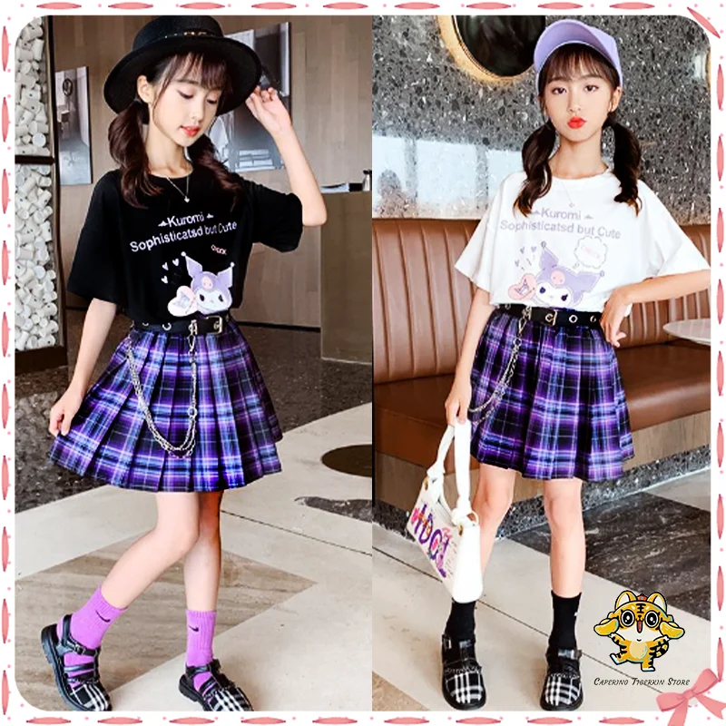 

Sanrio T-Shirt Pleated Skirt Sets Kuromi Melody Kawaii Girl Jk Style Uniform Dress Comfortable Casual Clothes Outgoing Clothes