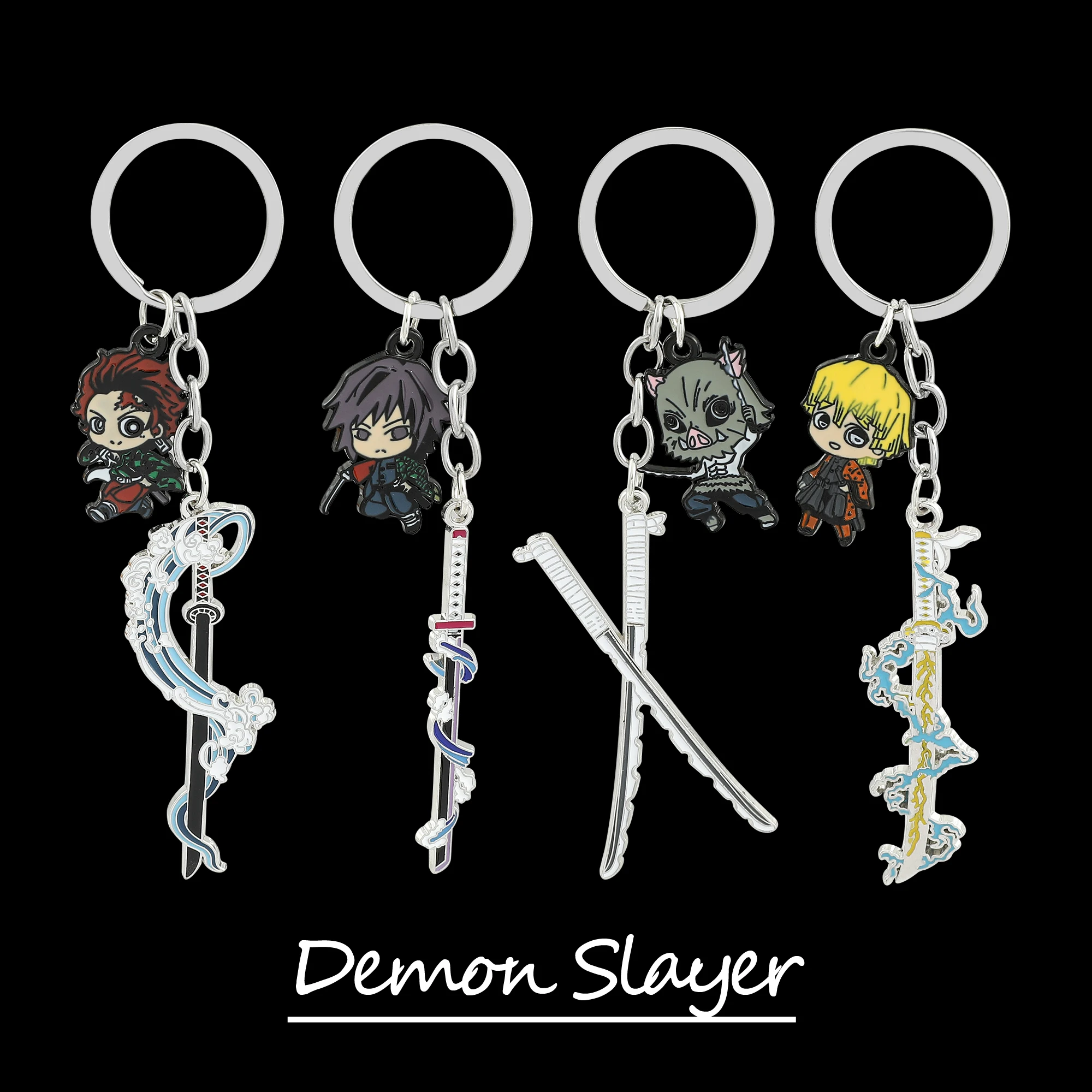 

Anime Demon Slayer Metal Keychain Tomioka Giyuu Kamado Tanjiro Sword Style Enamel Keyrings for Backpack Pendant Accessories