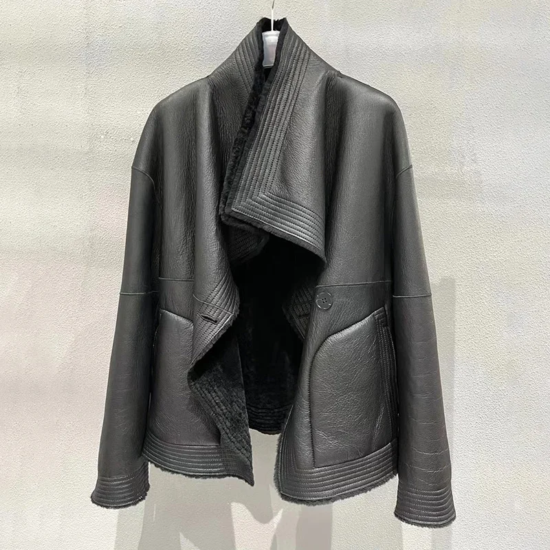 Winter Jackets Genuine Sheepskin Shearling Jackets Real Lamb Fur Women Double Face Leather Coats Wool GT5083