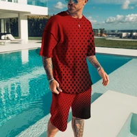 new summer mens t shirt set polka dots printed comfortable male breathable fitness streetwear oversized o neck tracksuit sets