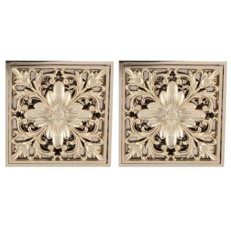 

2X Gold Square Floor Drain Shower Ground Drainer With Strainer Filter Drainage Clean For Bathroom Washroom