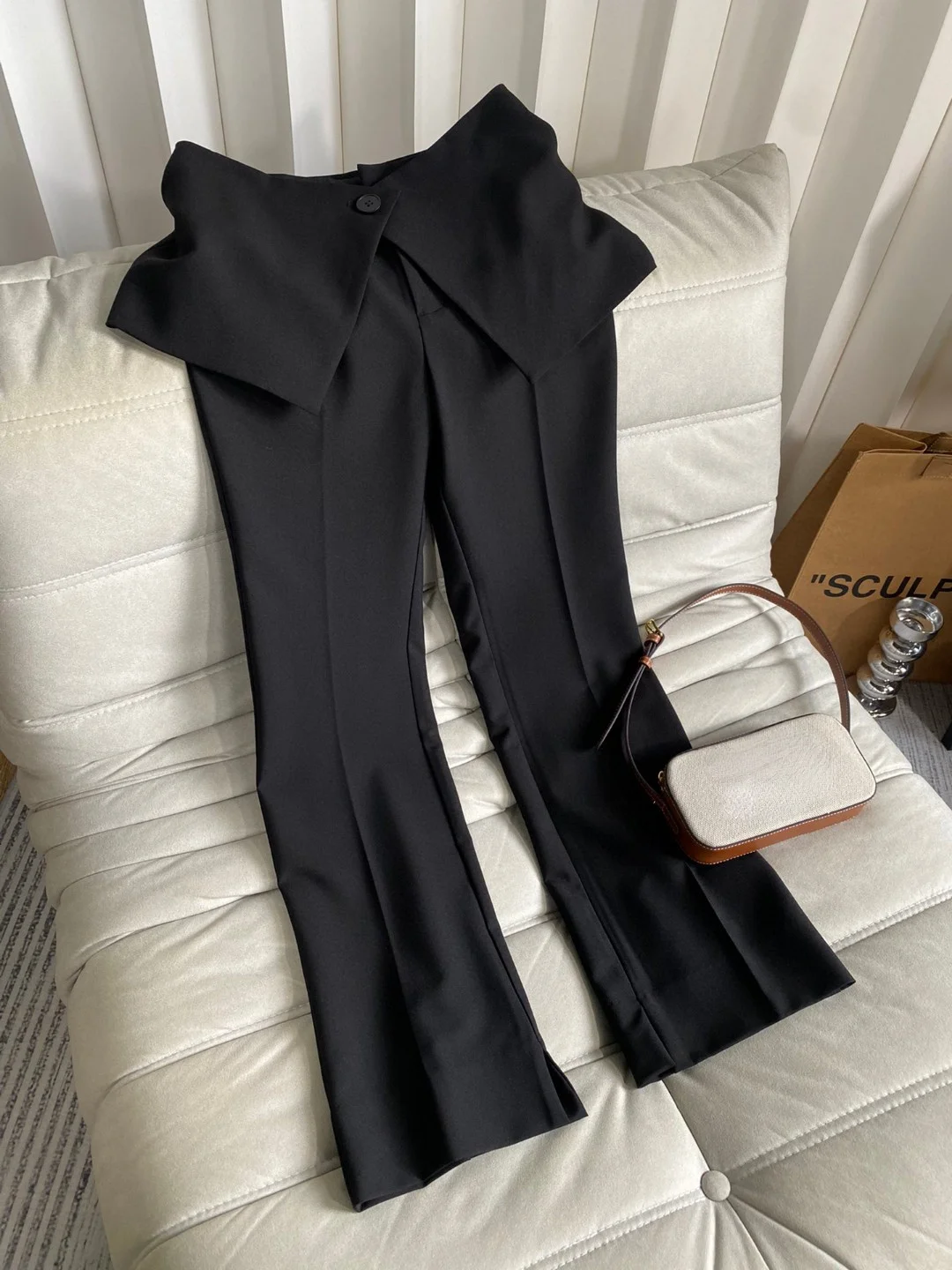 Straight Long Pants Black High-waisted Two-piece Sagging Thin Slightly Split Leg Suit Pants 2023 Autumn High-end Women Trousers