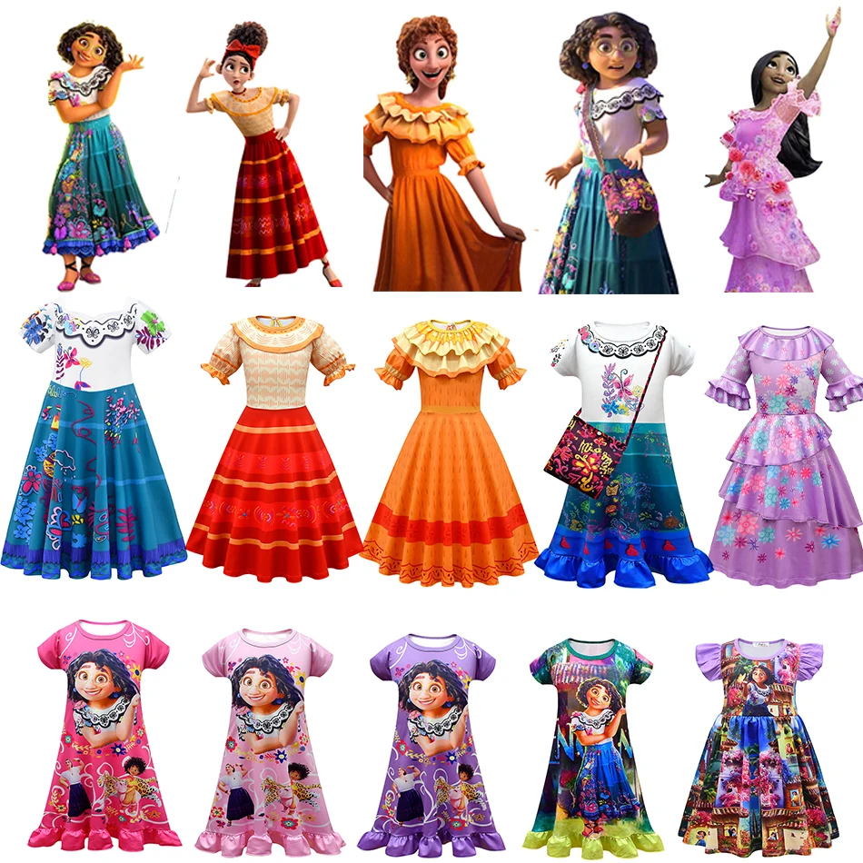 

2022 New Charm Encanto Children's Princess Dress Mirabel Luisa Isabela Madrigal Kid Girls Cosplay Costume Summer Party Dress Up