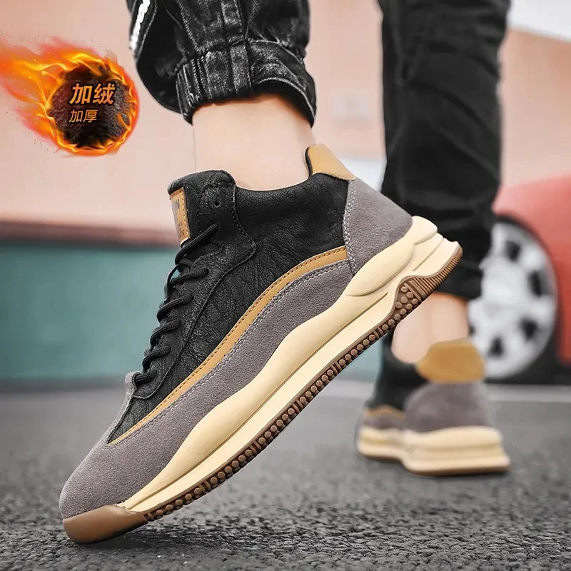 Winter Trendy Lace-up Men's Shoes Plus Velvet Thickened Warm Non-slip Casual Sports Shoes Outdoor Comfortable Male Walking Shoes