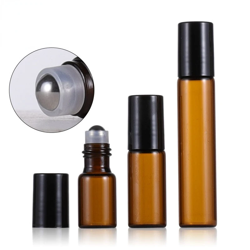 

6pcs 1ml 2ml 3ml 5ml Amber Roll On Bottles For Essential Oils roll-on Refillable Perfume Bottle Deodorant Containers