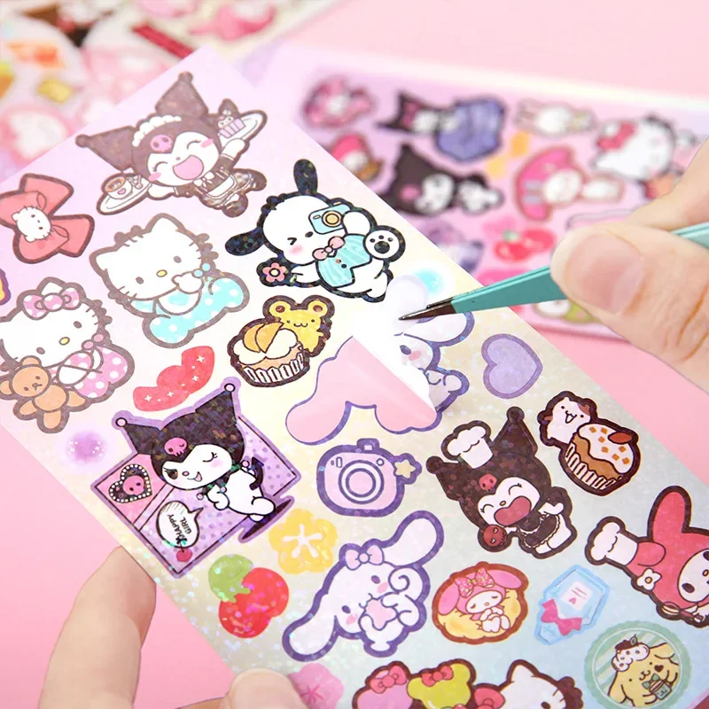 Смешанные лазерные наклейки Multeys Hello Kitty Kuromi Melody Cinnamoroll Kawaii DIY детские игрушки