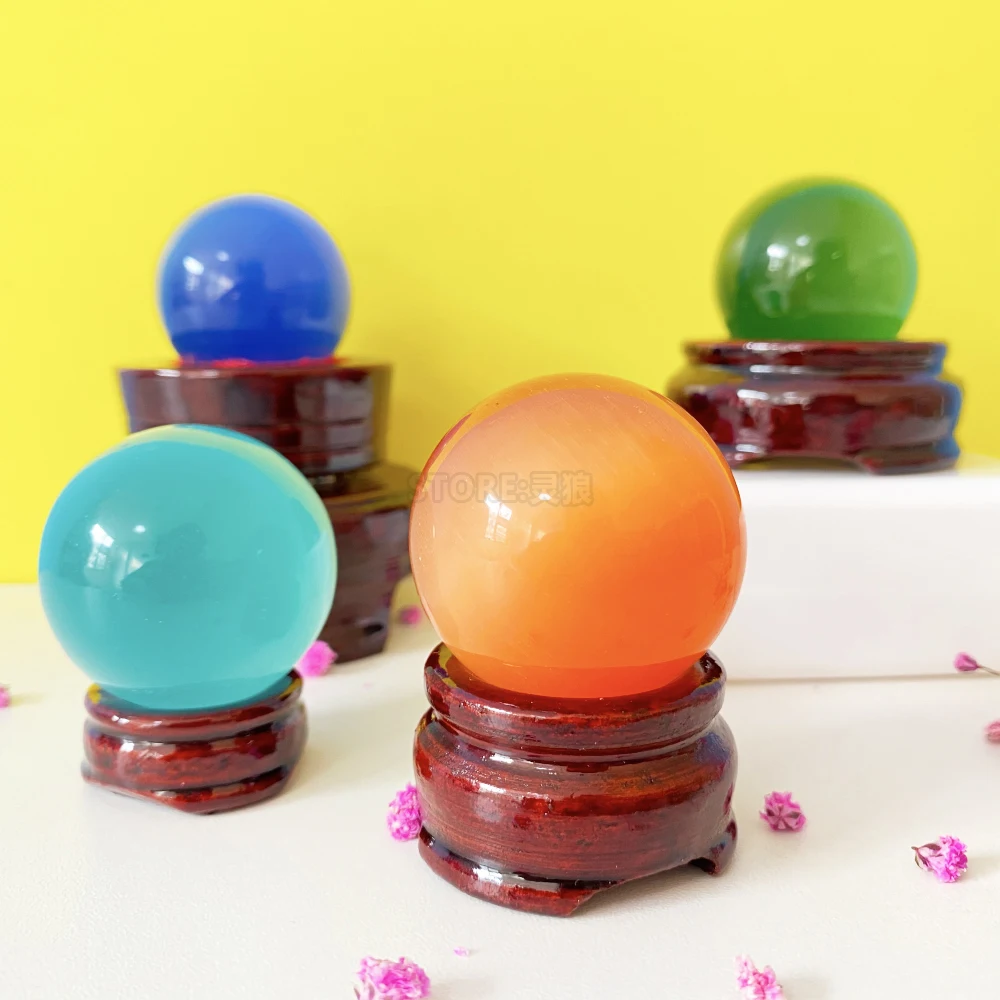 

C5-4 40/60/80MM Decorative Glass Balls Beautiful Asian Rare Natural Colorful Quartz Cat Eye Crystal Healing Ball Gemstone Sphere