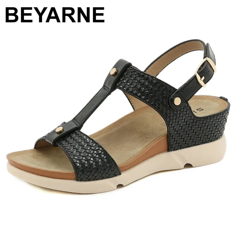 

Сандалии женские с римскими пряжками, элегантная однотонная Удобная нескользящая обувь на танкетке, повседневные туфли ручной работы для тенниса