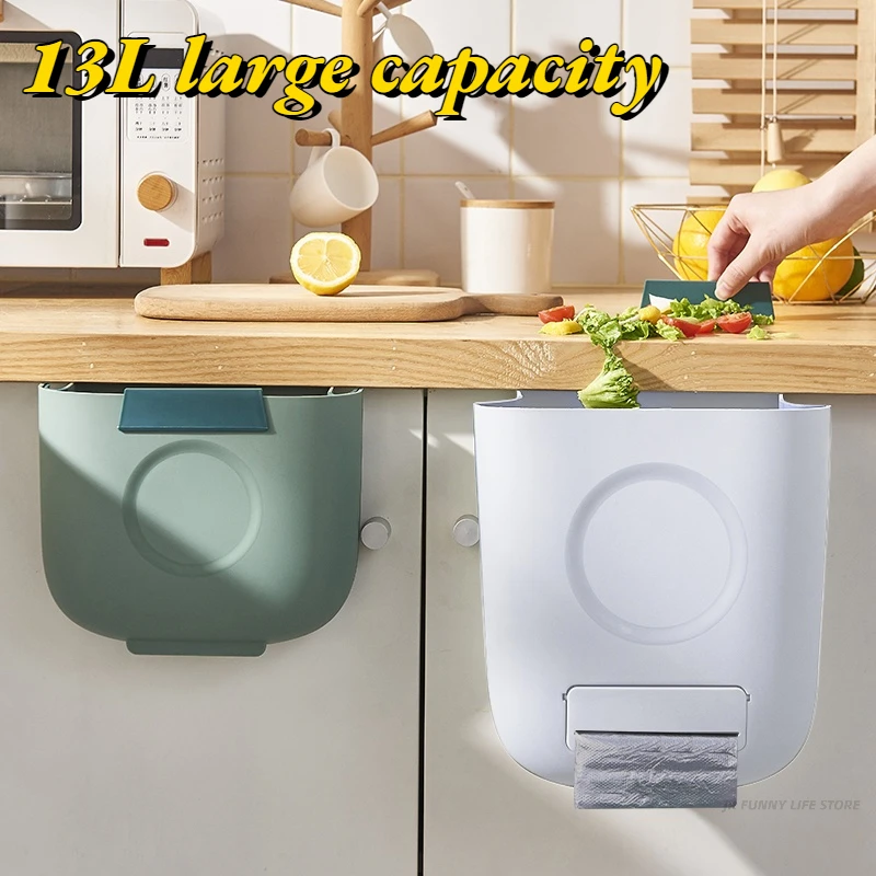 

6/10/13L Foldable Trash can For kitchen Cabinet door with Scraper Easy access bag Hanging trash Can Wall mount Kitchen Wastebin