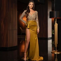vinca sunny arabic evening dresses shine gold sequined v neck long sleeves mermaid prom gown abendkleider 2022 party night