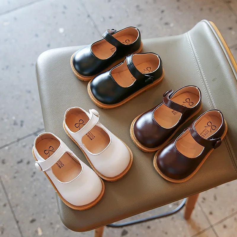 

Японская Детская летняя обувь для девочек, новинка, однотонная коричневая Универсальная мягкая модная детская обувь принцессы Мэри Джейн с круглым носком на плоской подошве