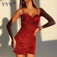 women sequin sleeveless evening party dress spaghetti strap sexy high waist sheath short skirt female elegant mini vestidos 2022