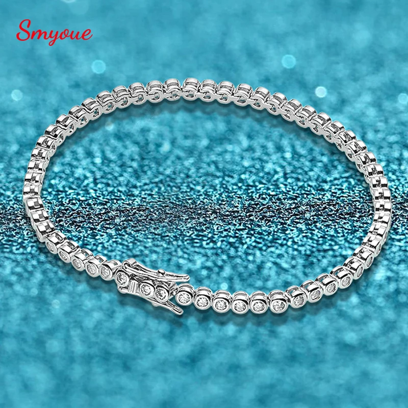 

Smyoue 2mm All Moissanite Tennis Bracelet for Men Women Party Simulated Diamond Chain 925 Sterling Silver Fine Jewelry Wholesale