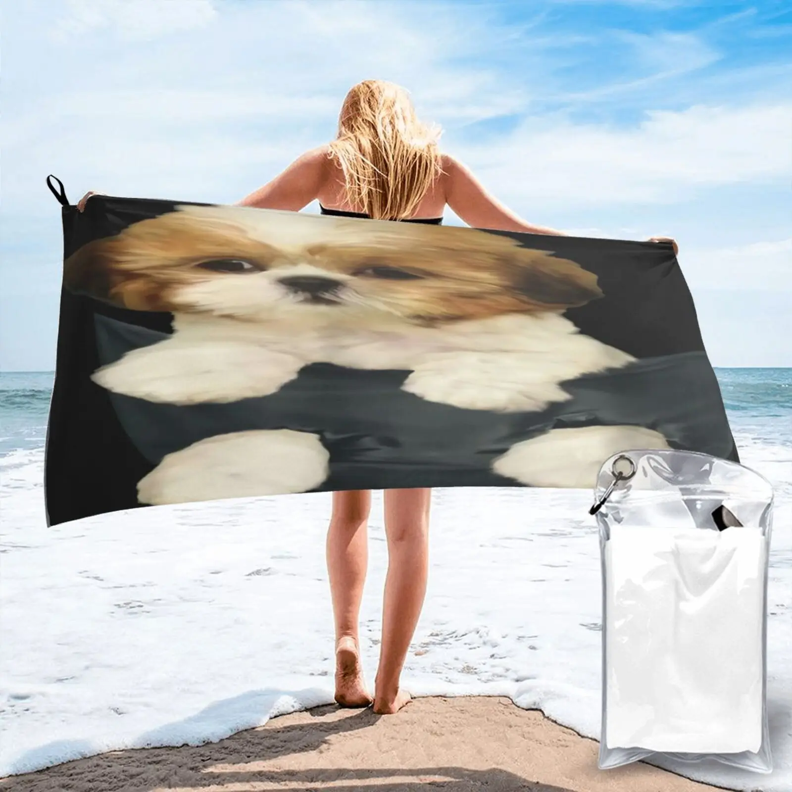 

Shih Tzu Щенок в кармане полотенце Xxl пляжное полотенце банное пляжное полотенце морское пляжное полотенце халат женский