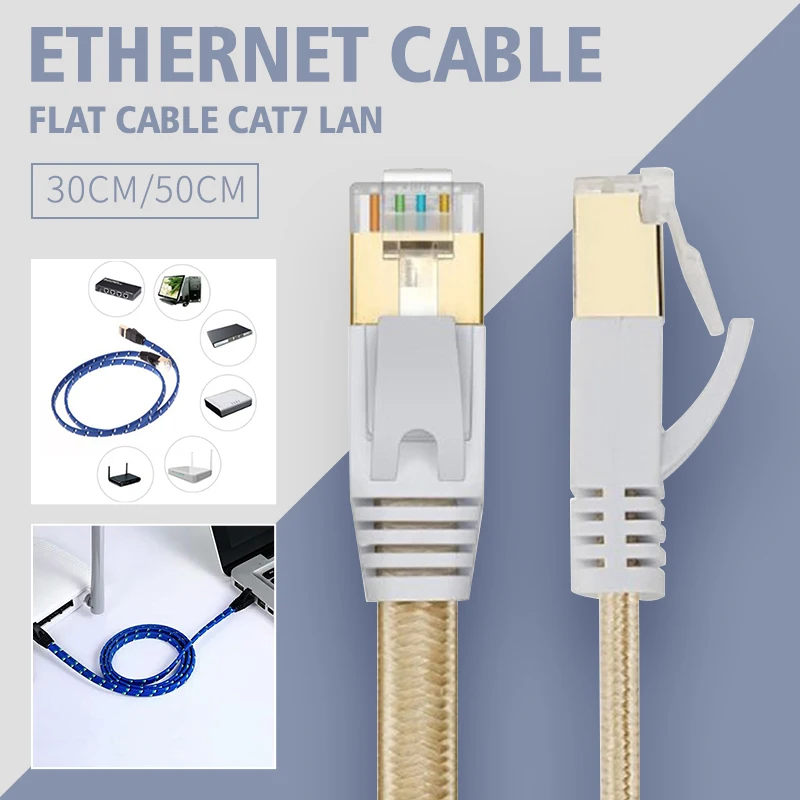 

A147 NO.2Tsyh Ethernet Kabel Cat7 Lan Platte Kabel Utp Cat 7 Rj 45 Netwerk Kabel 30 Cm 50 Cm Patch Cord voor Laptop Route Blauw