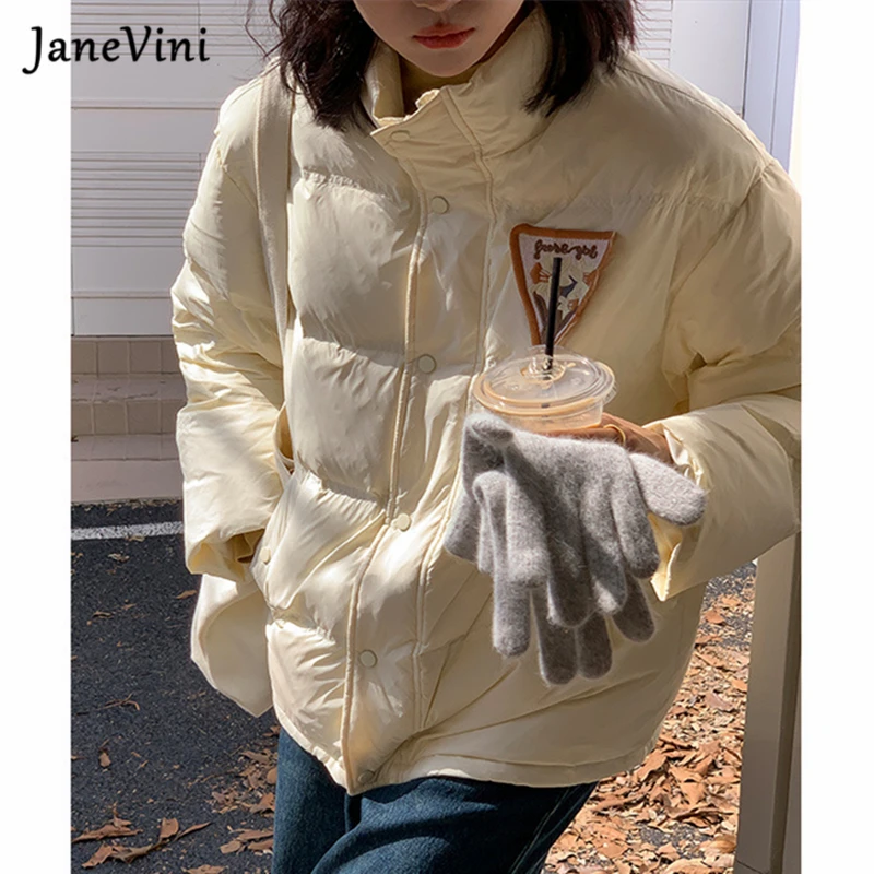 JaneVini New Fashion Down Jacket Women 2023 Winter Casual Short Stand Collar Light Yellow Parkas Duck Down Coat Female Outerwear