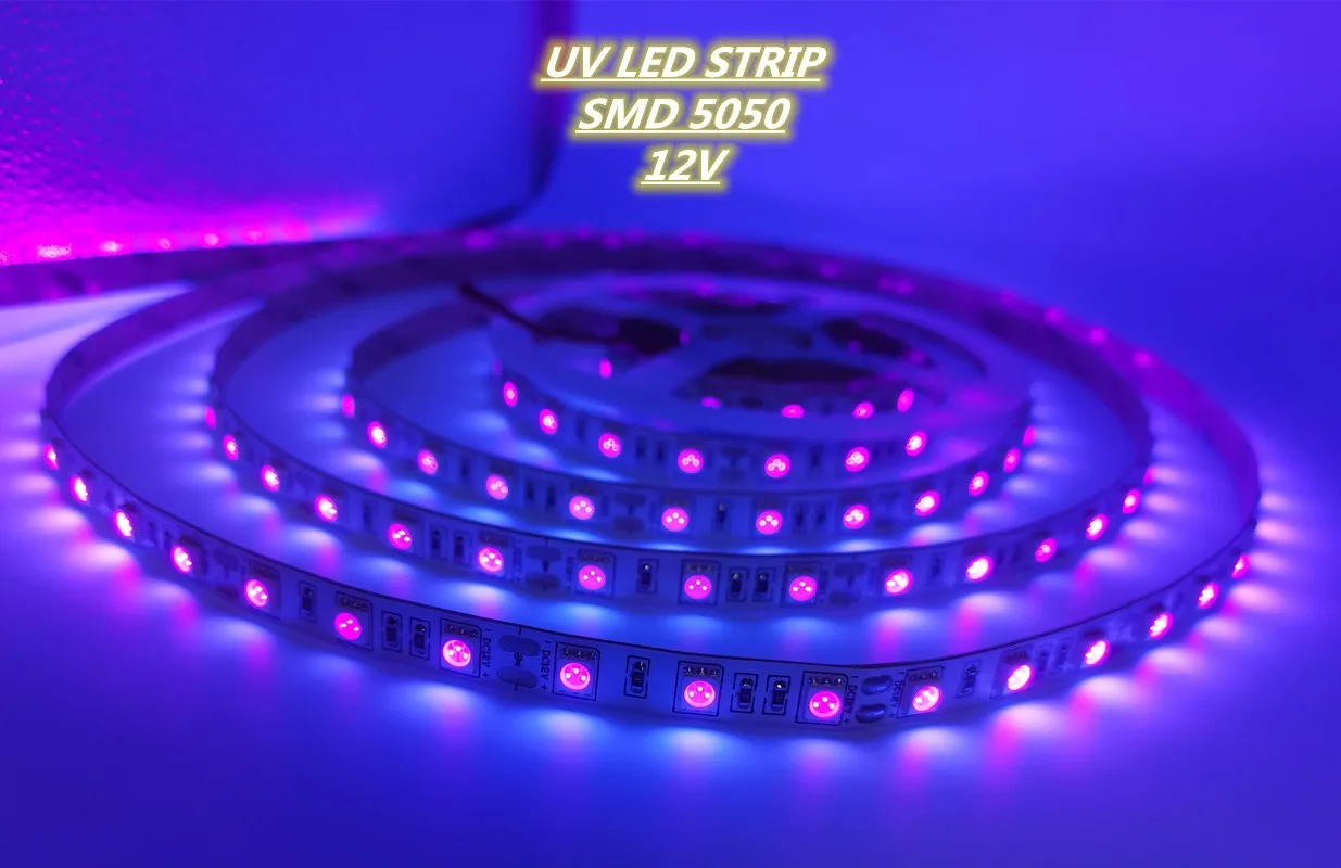 UV led strip 395-405nm Ultraviolet 2835/3528 5050 SMD 60led/m Flexible Ribbon String tape lamp 12V for DJ Fluorescence party
