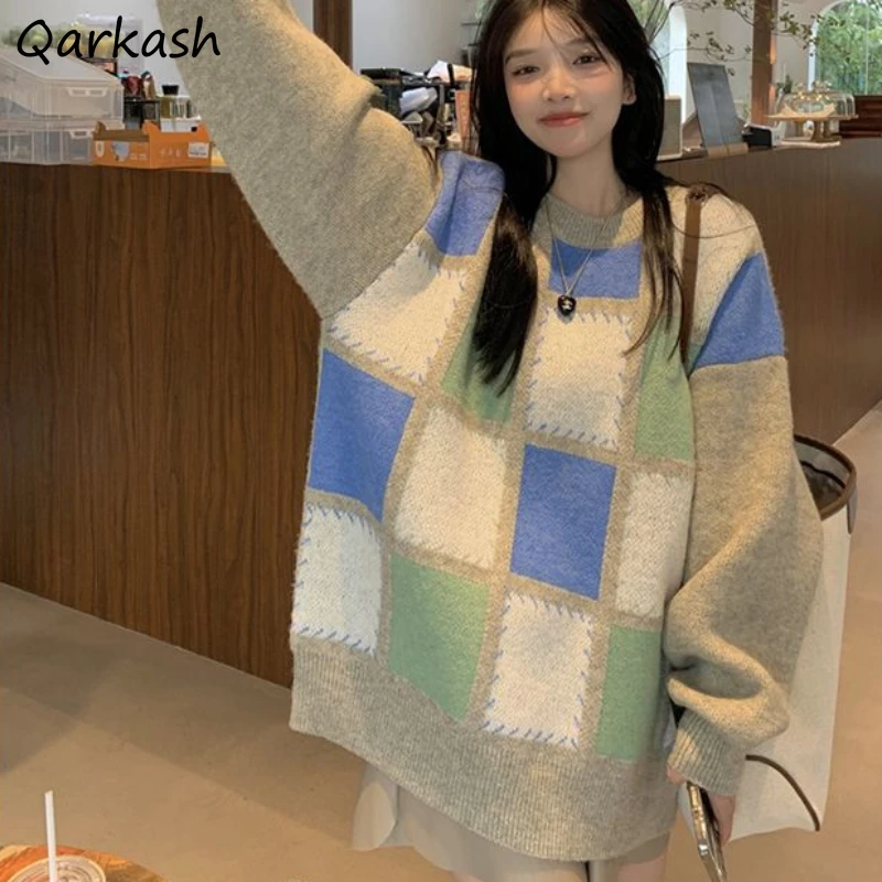 

Женские пуловеры для отдыха в Корейском стиле с круглым вырезом, популярные милые модные пуловеры для колледжа в стиле Харадзюку, свободная верхняя одежда